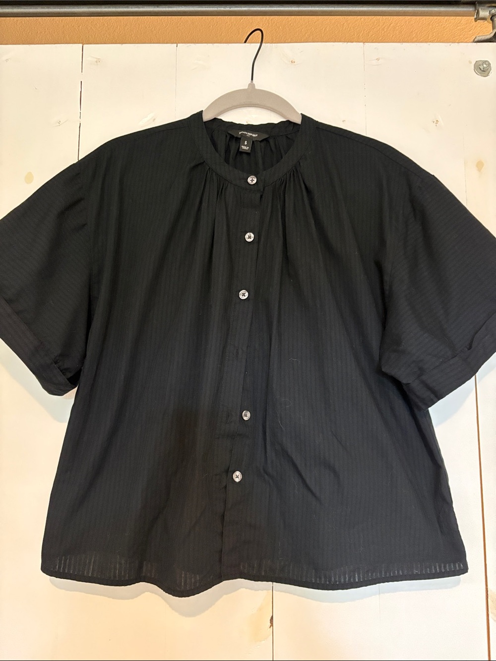 Black Cotton Short Sleeve Blouse